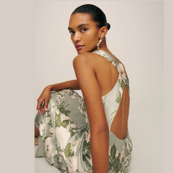 Reformation Anaiis Silk Dress | Tarragon - Picture 2 of 7